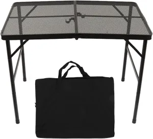 Outdoor Camping Folding Table, with Mesh Desktop,Aluminum Alloy Ultra Light Portable Picnic Table Height Adjustable BBQ Mesh Table