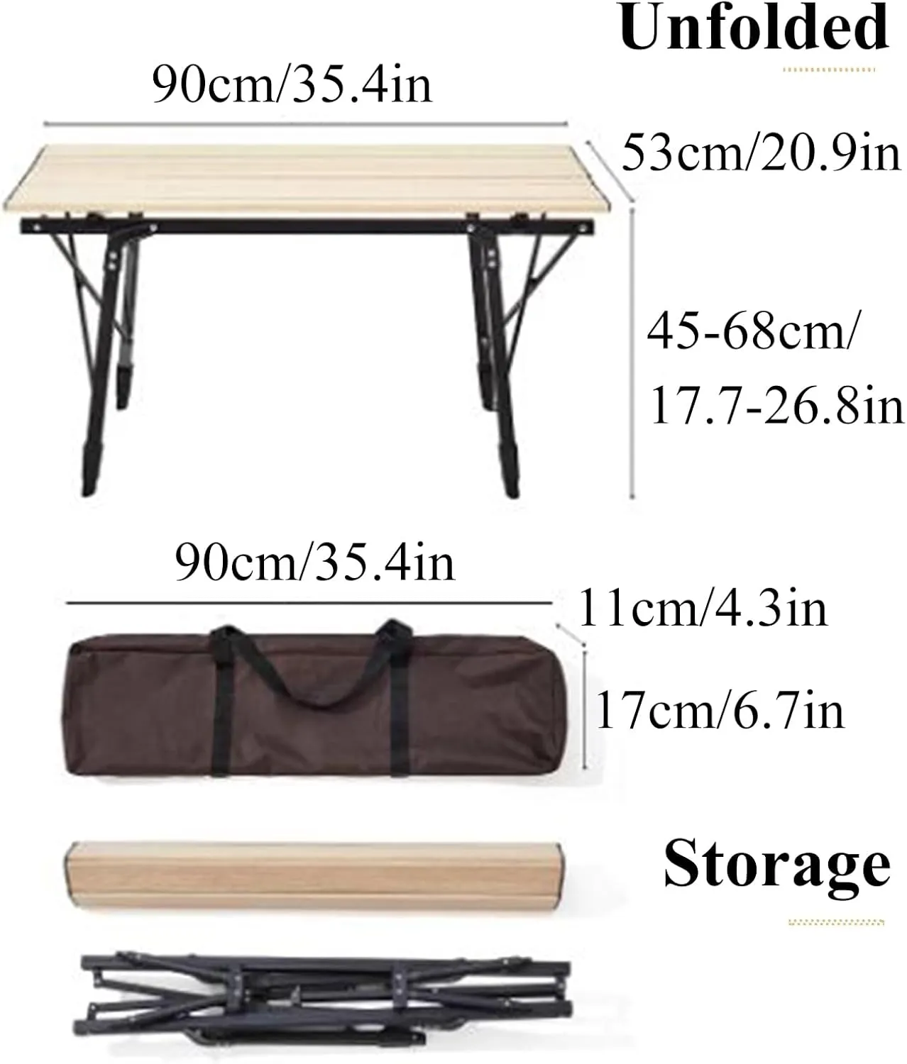 Outdoor Camping Table Picnic Folding Table Aluminum Alloy Camp Table Roll Up Table Top with Carry Bag for Camping Hiking