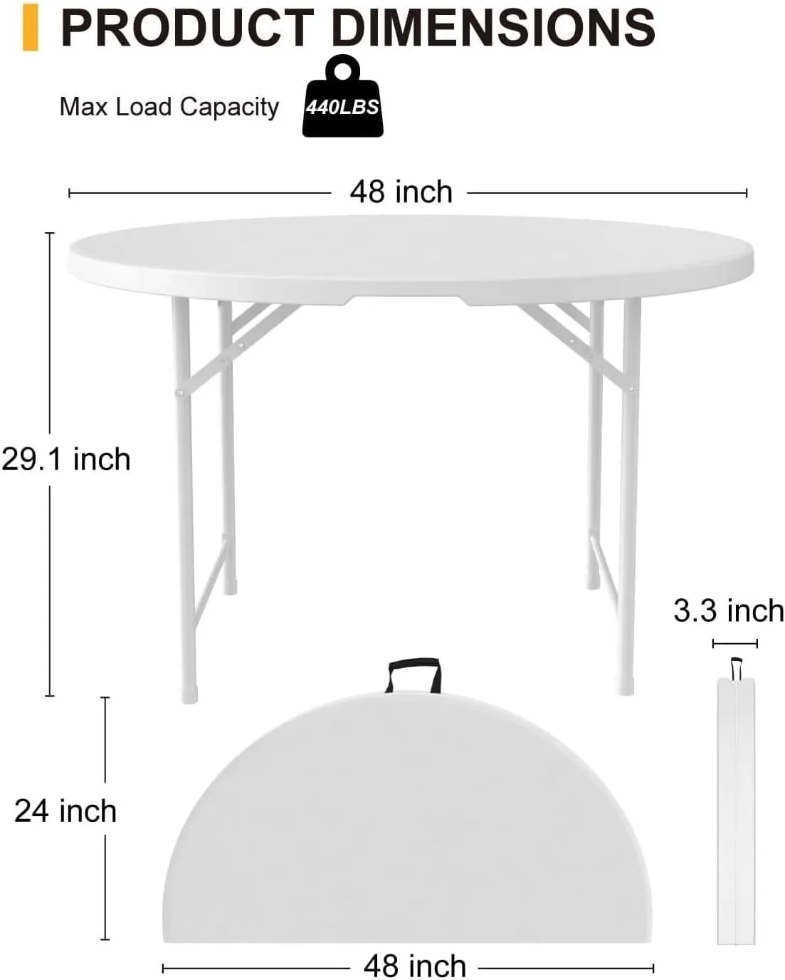 Outdoor Camping Table Round Folding Table Plastic Card Table with Carrying Handle for Camping Picnic Dining Camping Furniture