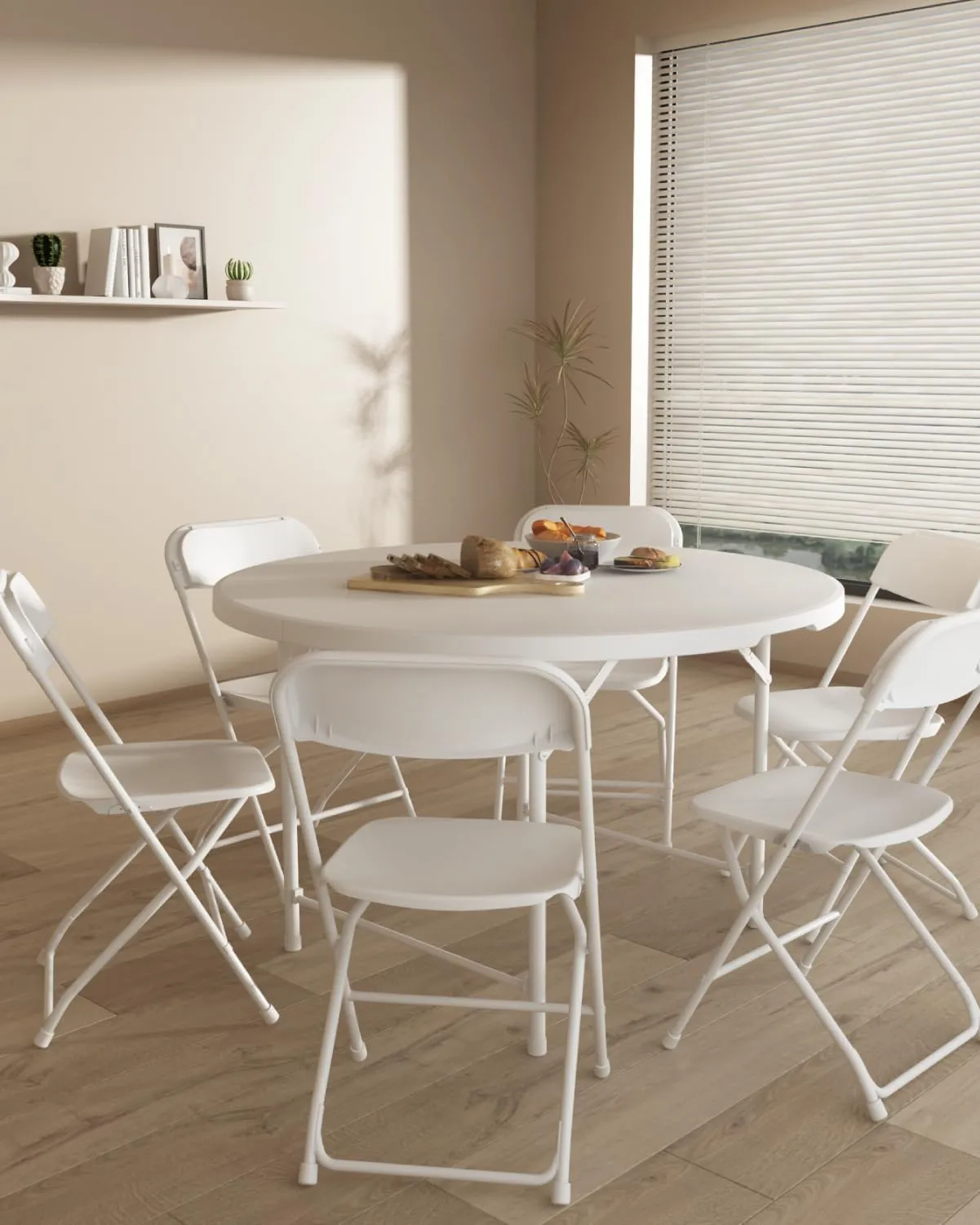 Outdoor Camping Table Round Folding Table Plastic Card Table with Carrying Handle for Camping Picnic Dining Camping Furniture