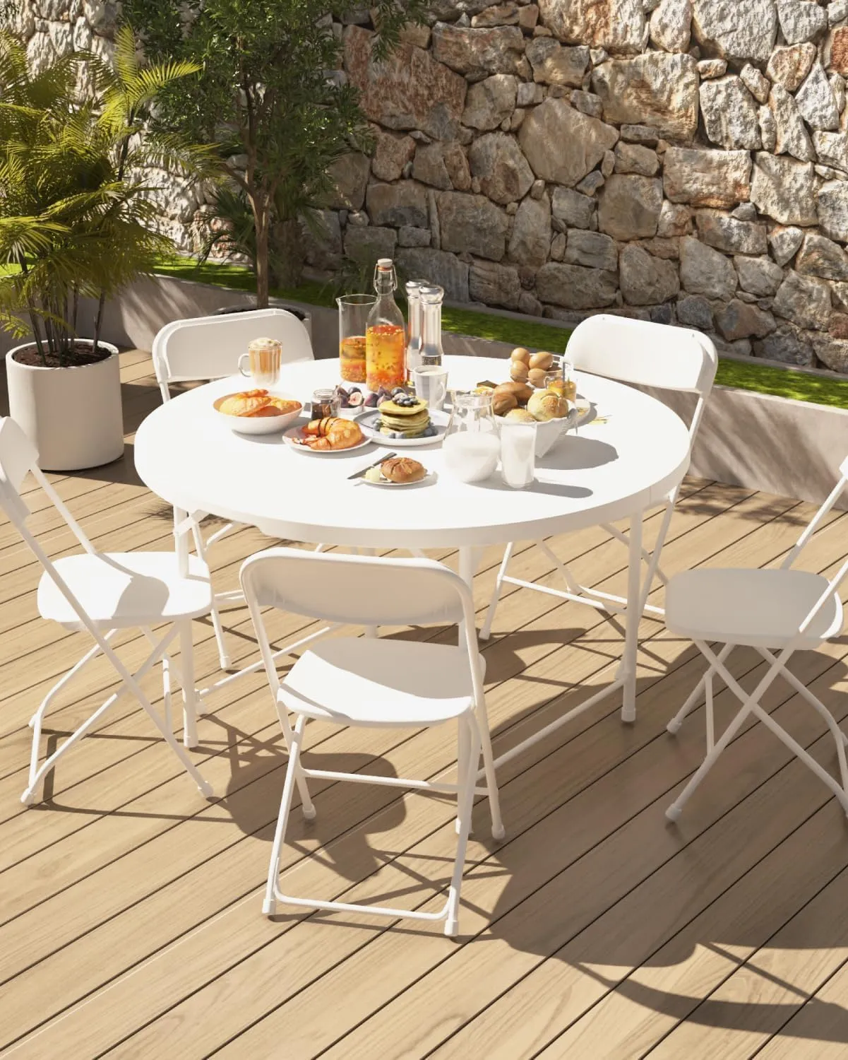 Outdoor Camping Table Round Folding Table Plastic Card Table with Carrying Handle for Camping Picnic Dining Camping Furniture
