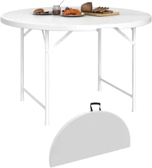 Outdoor Camping Table Round Folding Table Plastic Card Table with Carrying Handle for Camping Picnic Dining Camping Furniture