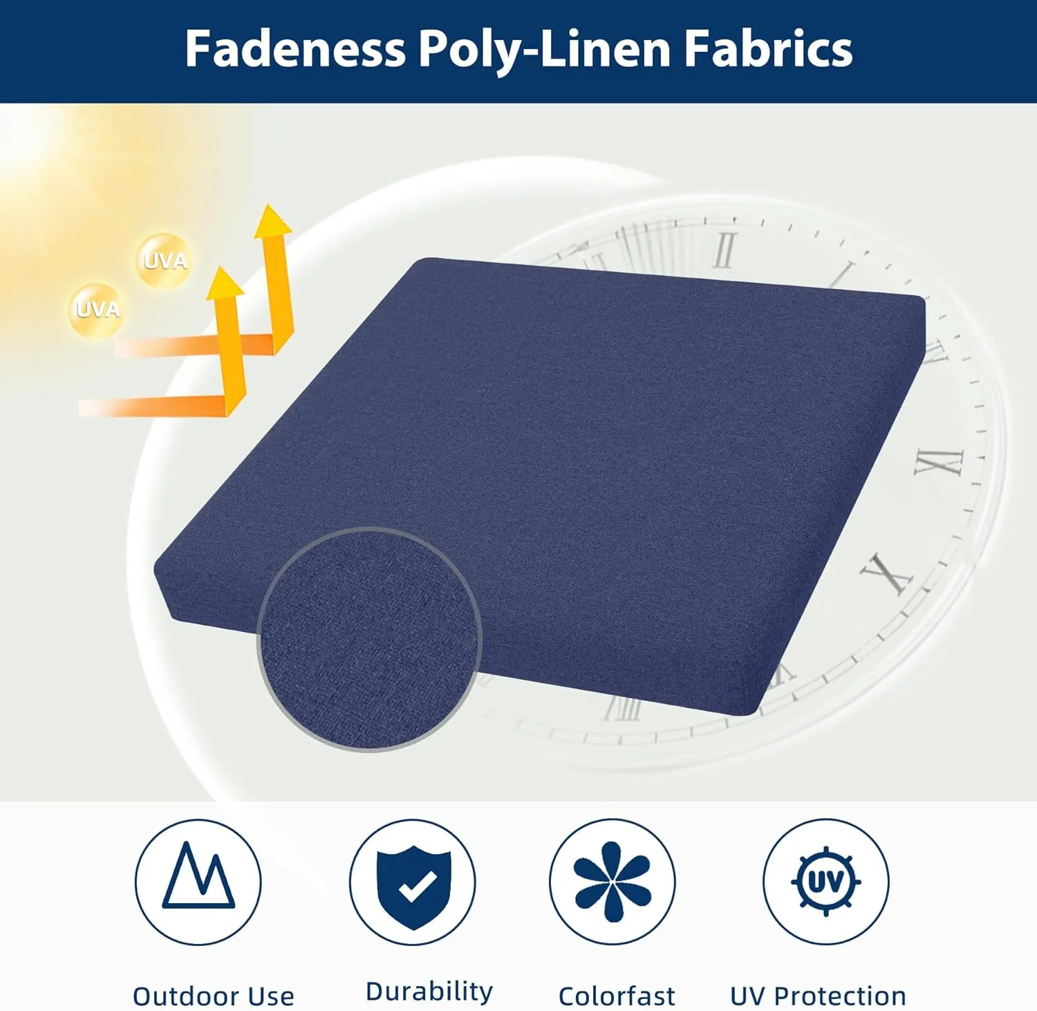 Outdoor Chair Cushions Set of 4, Water-Resistant & Fadeness 17" W x 16" D x 2" T Seat Cushion, High Density Foam with Dual Straps for Patio Garden Furniture Sofa Dining Chairs, Blue