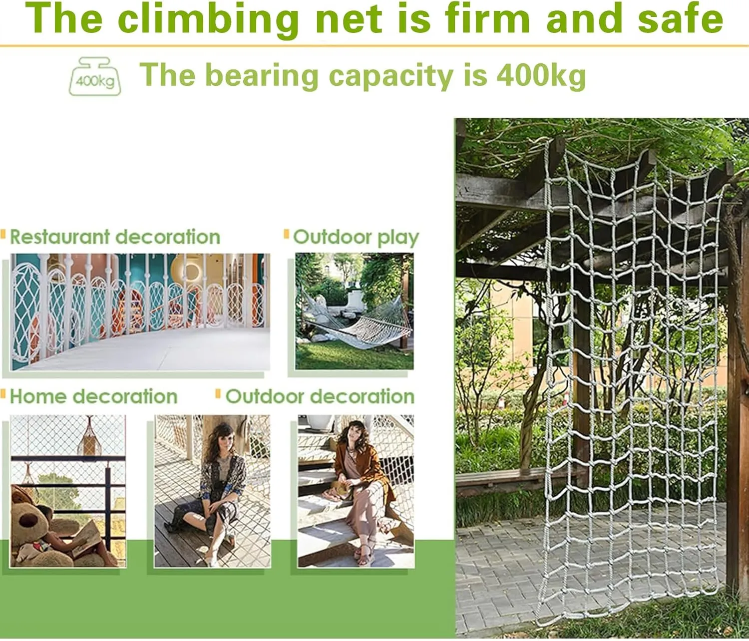 Outdoor Climbing Net for Adult, Heavy Duty Climbing Cargo Net, Rope Ladder Swing Set - for Playground, Garden, Treehouse, Backyard(Size:2 * 4m(6.6 * 13ft))