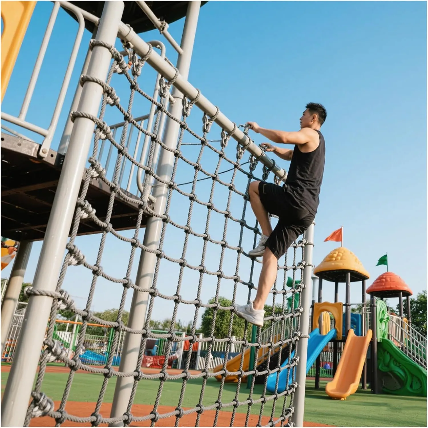 Outdoor Climbing Net, Playground Climbing Net, Rope Ladder Climbing Cargo Net for Backyard Playground, for Adult Obstacle Course Training,3 * 5m(10 * 16.4ft)