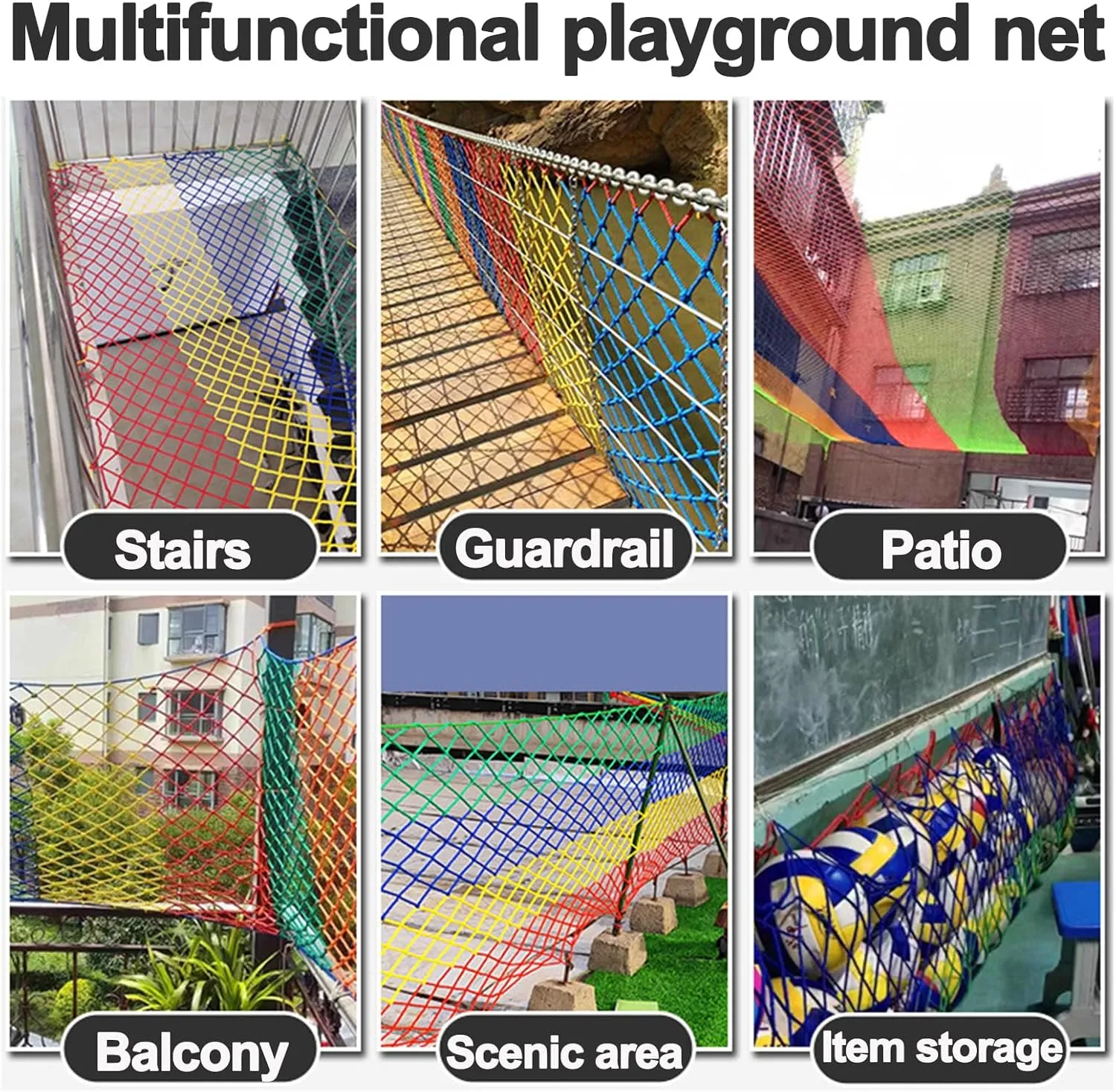 Outdoor Climbing Net Playground Net Heavy Duty Climbing Cargo Net Safety Rope Net 0.31" Thick Polyamide Easy to Install for Stair Balcony Railing Protection,9.8x14.8ft