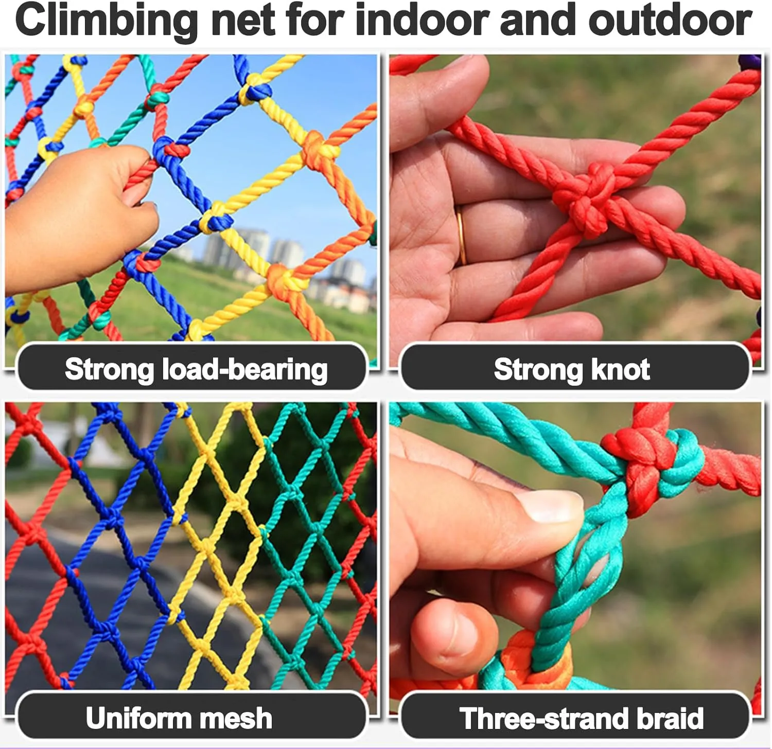 Outdoor Climbing Net Playground Net Heavy Duty Climbing Cargo Net Safety Rope Net 0.31" Thick Polyamide Easy to Install for Stair Balcony Railing Protection,9.8x14.8ft