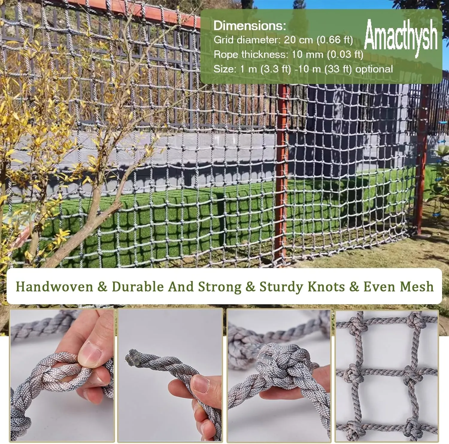 Outdoor Climbing Nets for Kids/Adults, Backyard Playground Safety Nets, Rope Ladder Climbing Cargo Nets, Tree House Accessories, Balcony Railing Protection,275.59 * 275.59 inch