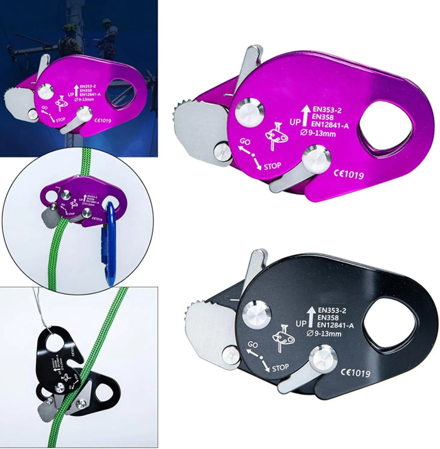 Outdoor Climbing Rope Grab Device Rope Grab Auto Locking Arrest Ascenders for Outdoor Climbing