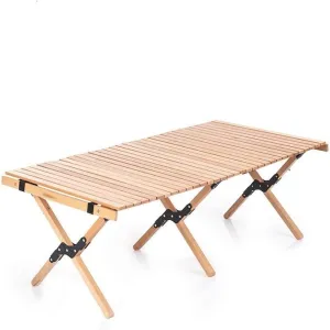 Outdoor Egg Roll Table Portable Folding Table Camping Home Self Driving Tour Solid Wood Barbecue Picnic Table