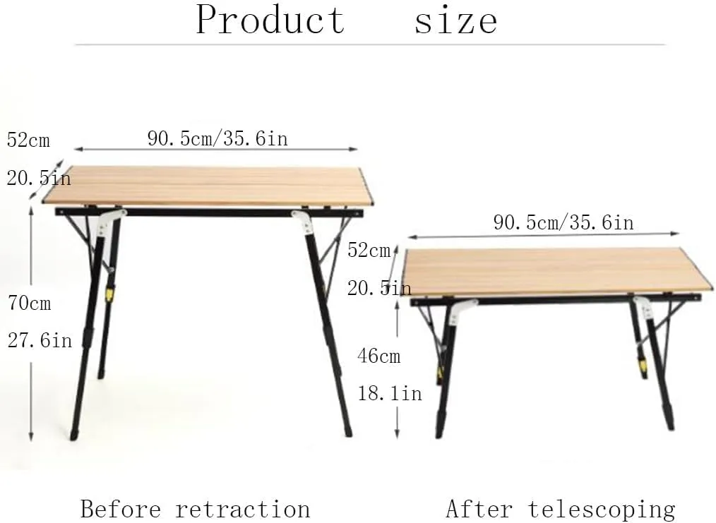 Outdoor Folding Portable Picnic Camping Table Adjustable Height Aluminum Roll Up Table with Carry Bag Lightweight Backpacking Table,Wood Grain Color