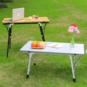 Outdoor Folding Portable Picnic Camping Table Adjustable Height Aluminum Roll Up Table with Carry Bag Lightweight Backpacking Table,Wood Grain Color