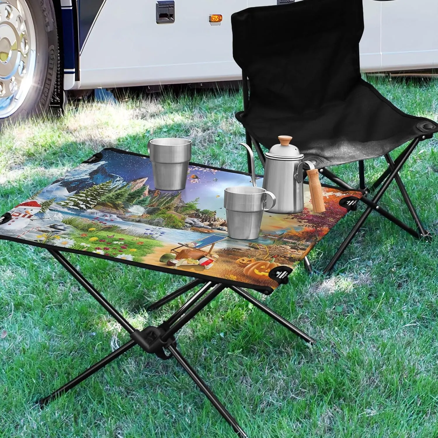 Outdoor Folding Table Autumn Winter Park Compact Oxford Picnic Table with Carry Bag for Outdoor Kitchen Picnic