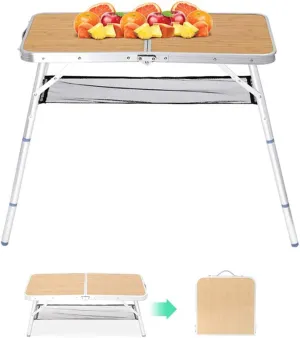 Outdoor Folding Table, Camping Folding Table with Adjustable Legs, Portable Adjustable Height Aluminum Alloy Picnic Table Barbecue Table, Free Carrying Bag for Camping, Picnic, Backyards, BBQ