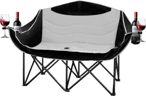 Outdoor Fully Padded Double Camping Chair,Beach Folding Loveseat Camping Couch Double Duo Chair Patio Heavy Duty Quad Fold Chair Arm Chair with Cup Hold