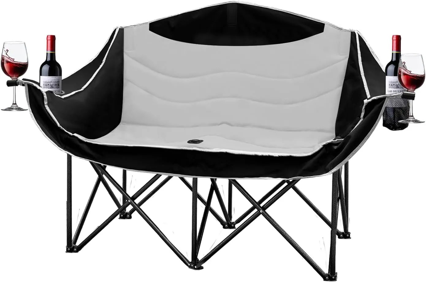 Outdoor Fully Padded Double Camping Chair,Beach Folding Loveseat Camping Couch Double Duo Chair Patio Heavy Duty Quad Fold Chair Arm Chair with Cup Hold