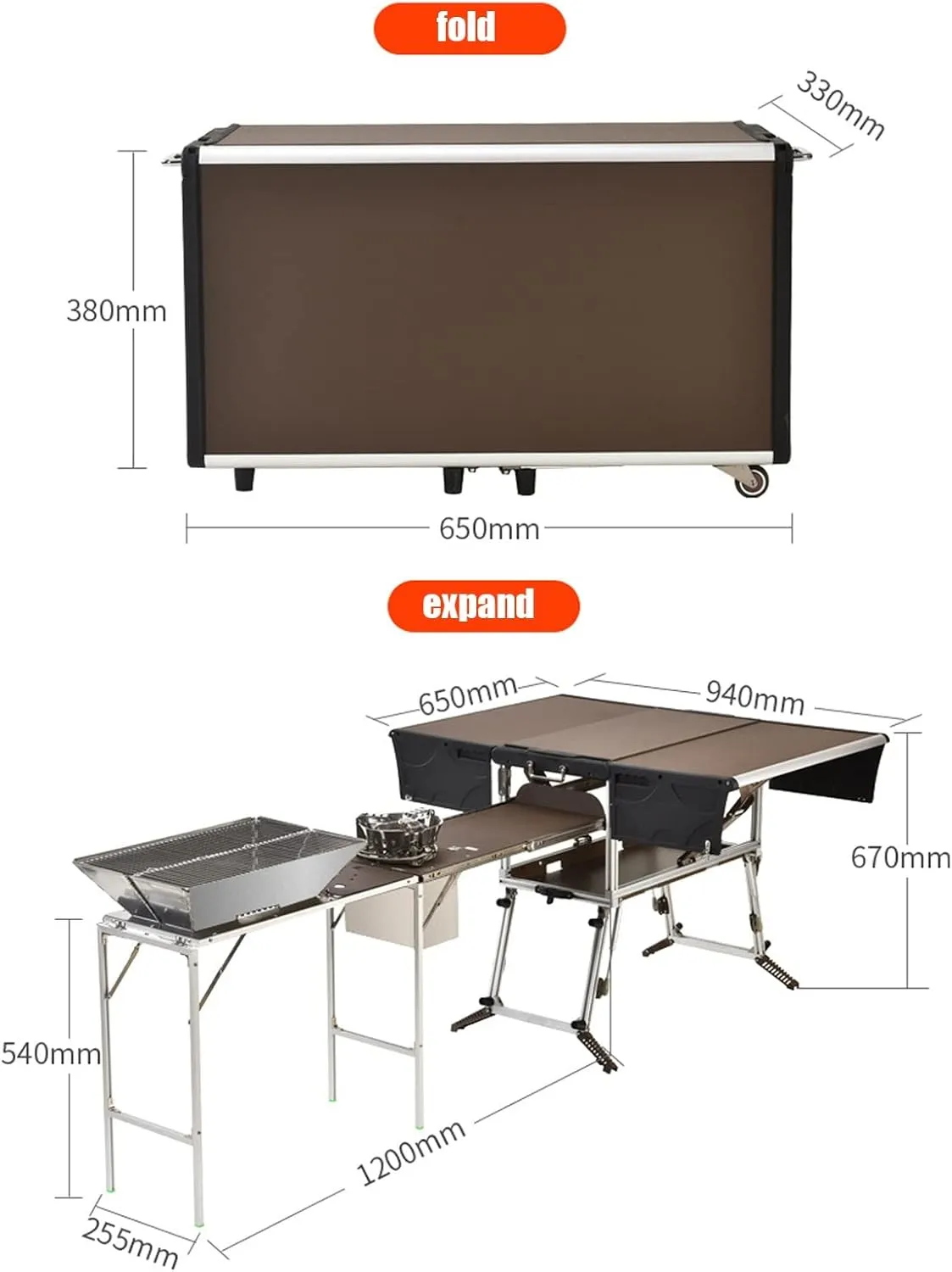 Outdoor Master Cook Station Aluminum Camping Table,Easy Carry Picnic Folding Table with kitchenware and Stove for RV BBQ Cooking Outdoor (Color : Package 2)