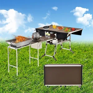 Outdoor Master Cook Station Aluminum Camping Table,Easy Carry Picnic Folding Table with kitchenware and Stove for RV BBQ Cooking Outdoor (Color : Package 2)