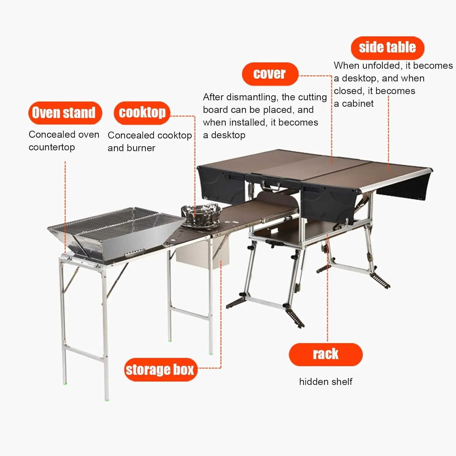 Outdoor Master Cook Station Aluminum Camping Table,Easy Carry Picnic Folding Table with kitchenware and Stove for RV BBQ Cooking Outdoor (Color : Package 2)