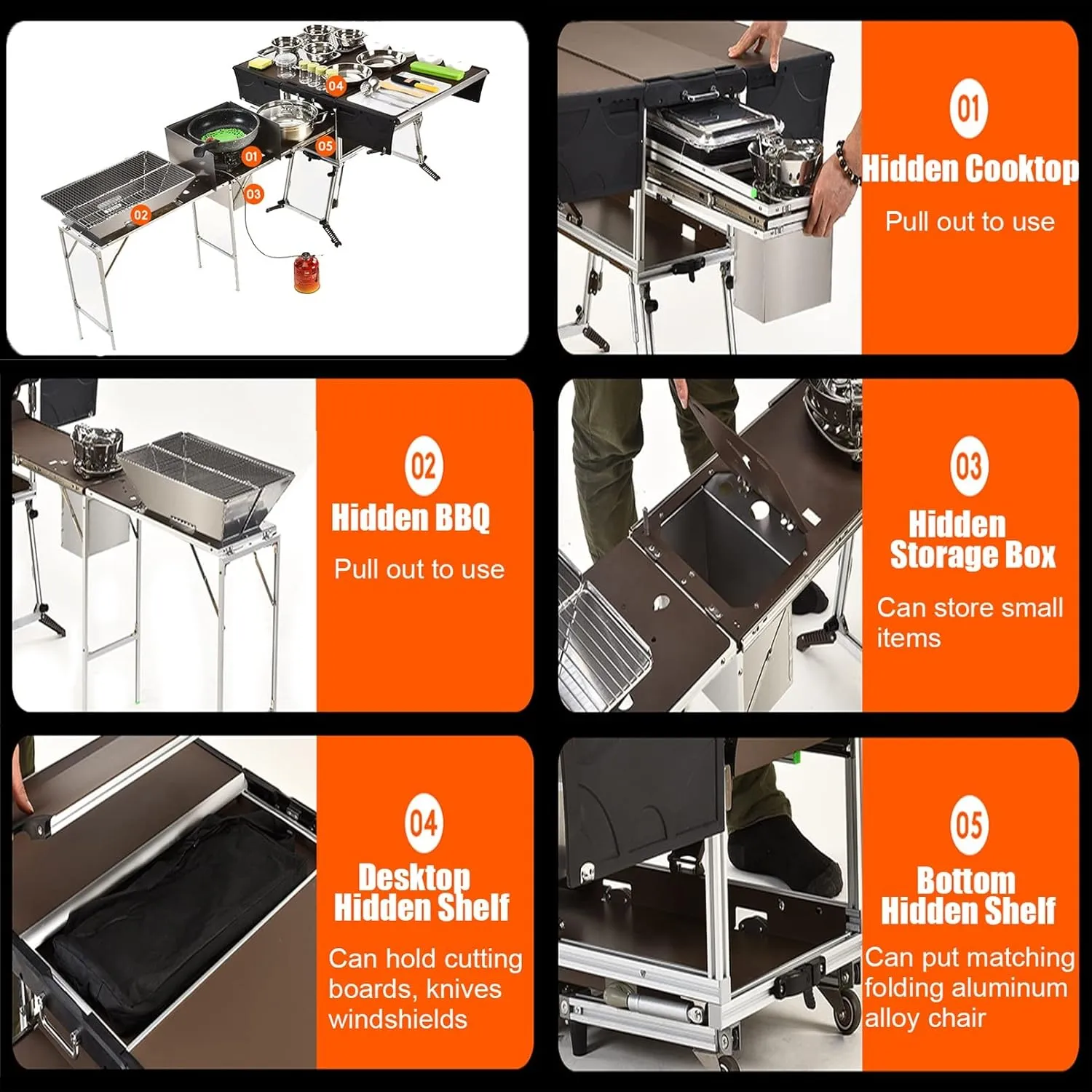 Outdoor Master Cook Station Aluminum Camping Table,Easy Carry Picnic Folding Table with kitchenware and Stove for RV BBQ Cooking Outdoor (Color : Package 2)