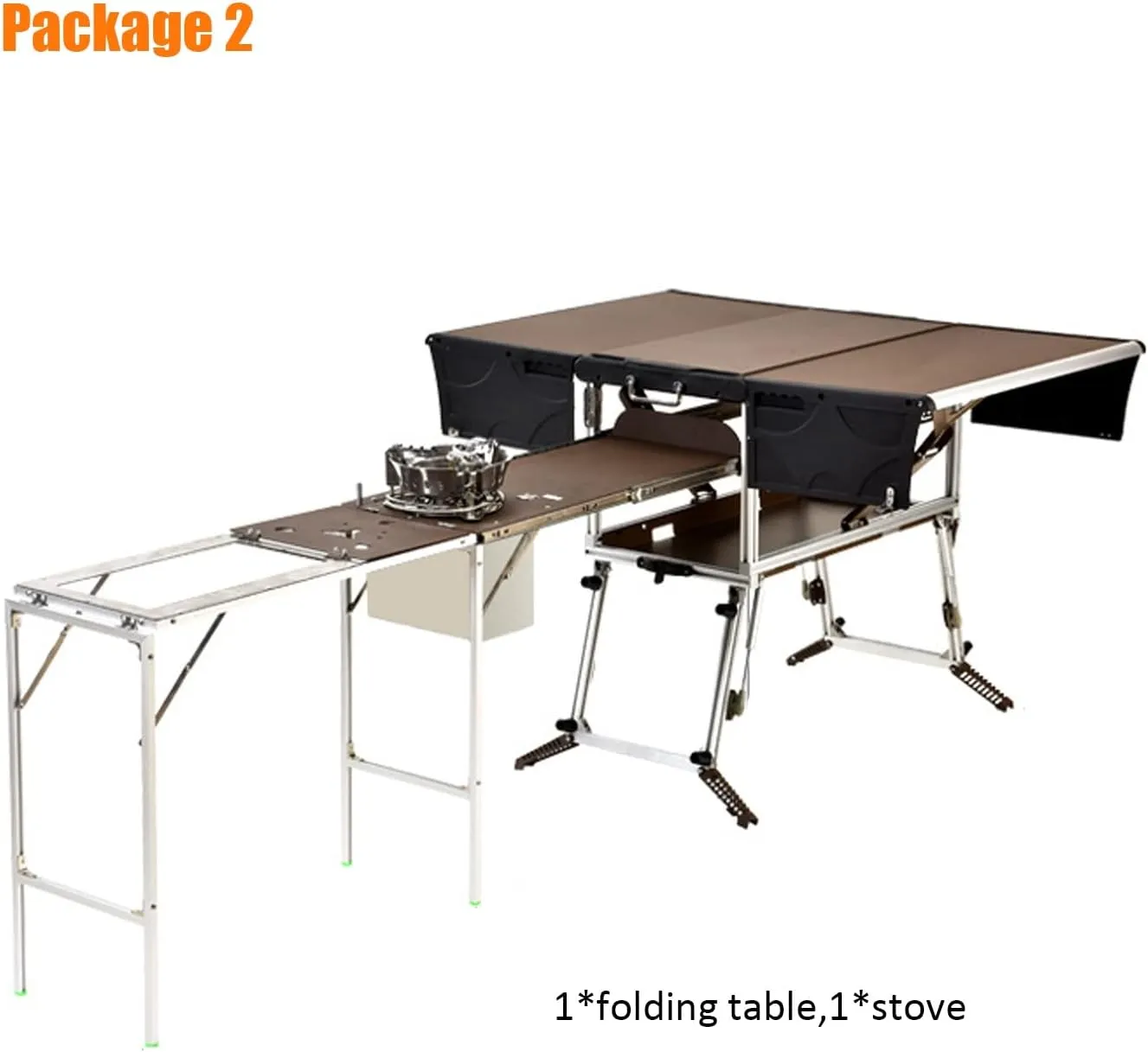 Outdoor Master Cook Station Aluminum Camping Table,Easy Carry Picnic Folding Table with kitchenware and Stove for RV BBQ Cooking Outdoor (Color : Package 2)
