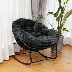 Outdoor Rocking Chair, Patio Wicker Egg Chair, Indoor Comfy Oversized Papasan Chair with Padded Cushion, Royal Rattan Rocker for Front Porch, Garden, Patio (Dark Grey)