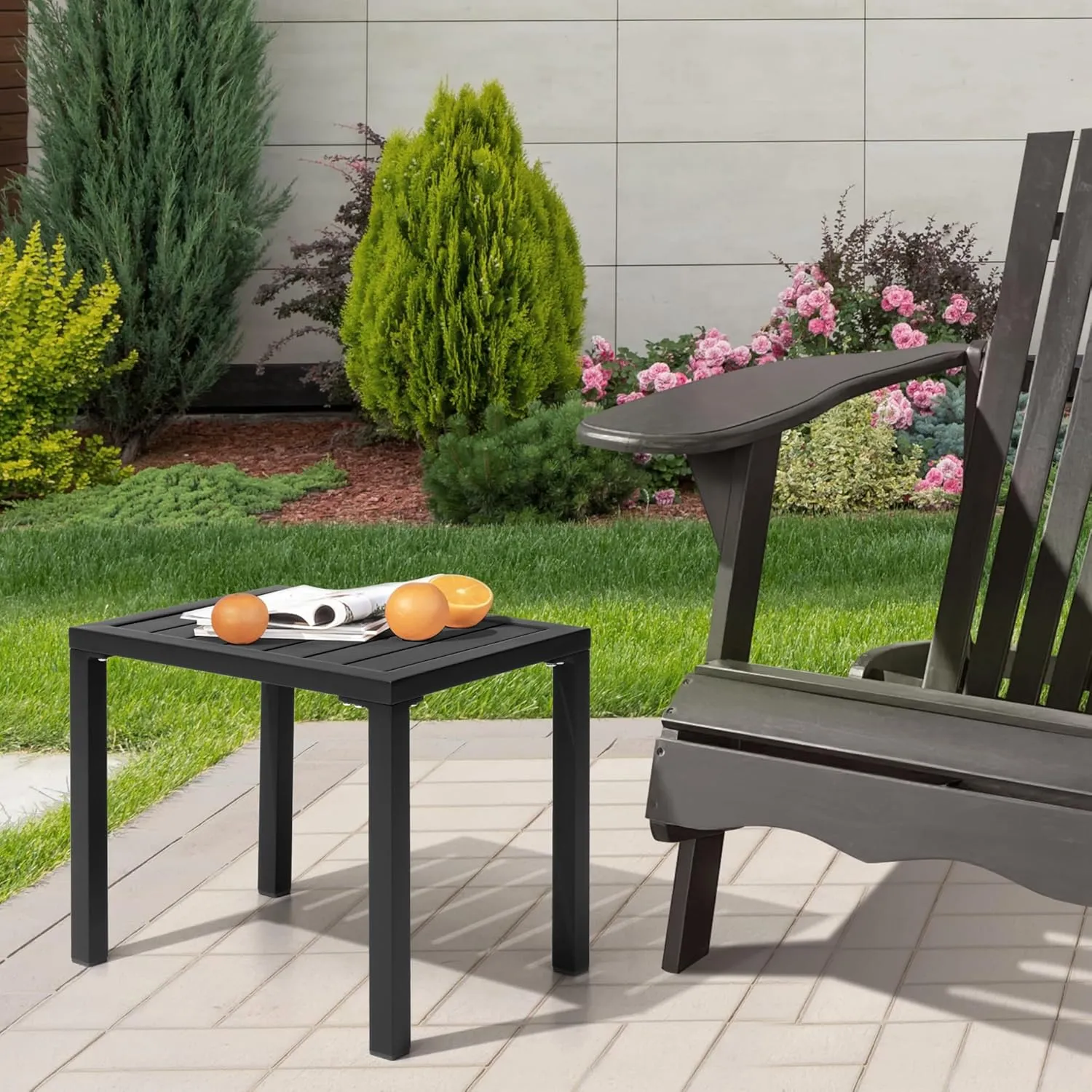 Outdoor Side Table Aluminum Small Outdoor Table All-Weather Metal Patio End Table Rectangular Outdoor Side Tables for Patio Indoor Garden Porch Bistro Poolside (Black)