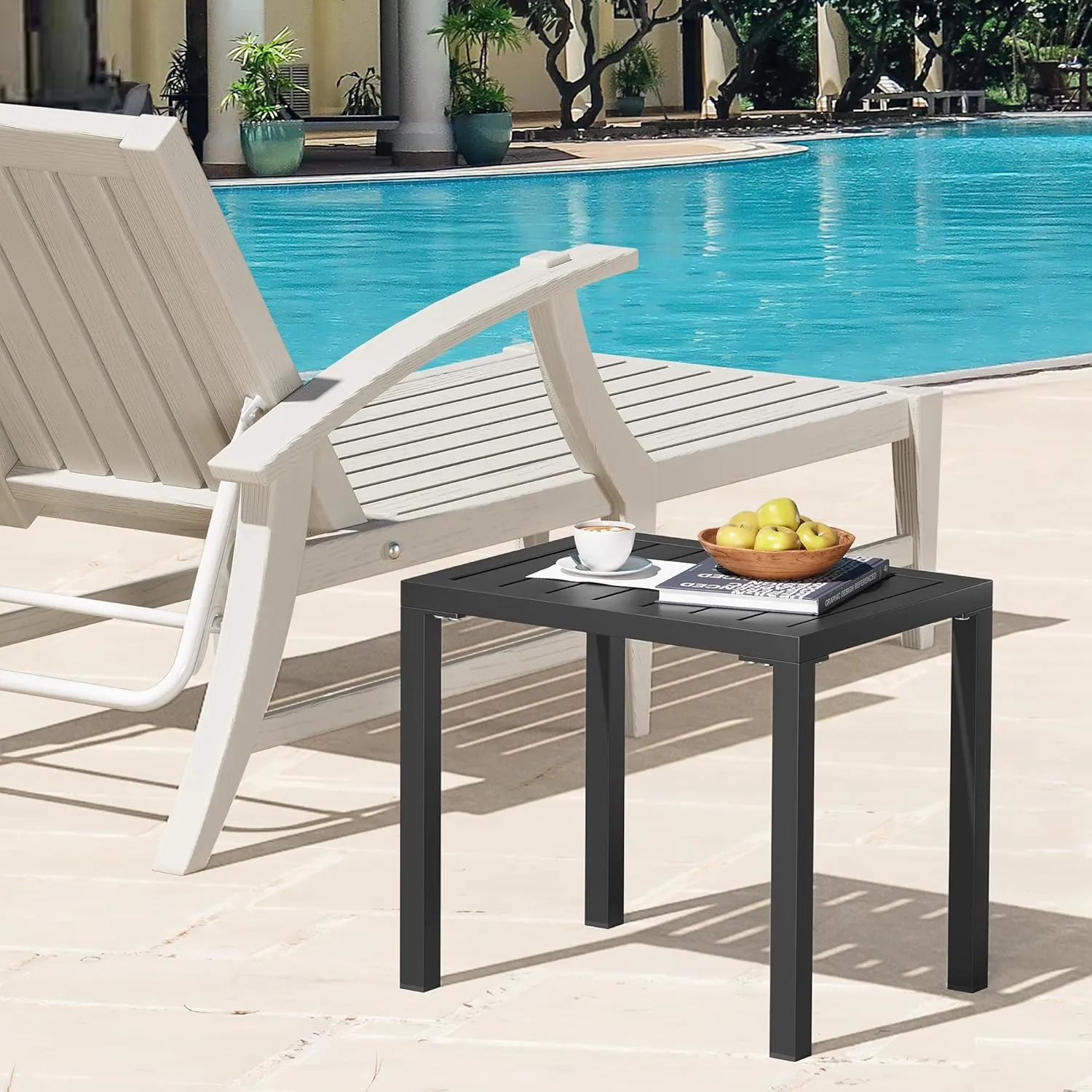 Outdoor Side Table Aluminum Small Outdoor Table All-Weather Metal Patio End Table Rectangular Outdoor Side Tables for Patio Indoor Garden Porch Bistro Poolside (Black)