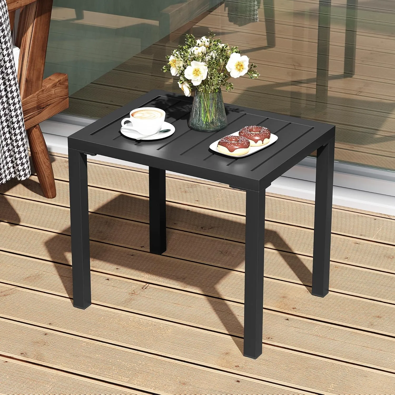 Outdoor Side Table Aluminum Small Outdoor Table All-Weather Metal Patio End Table Rectangular Outdoor Side Tables for Patio Indoor Garden Porch Bistro Poolside (Black)