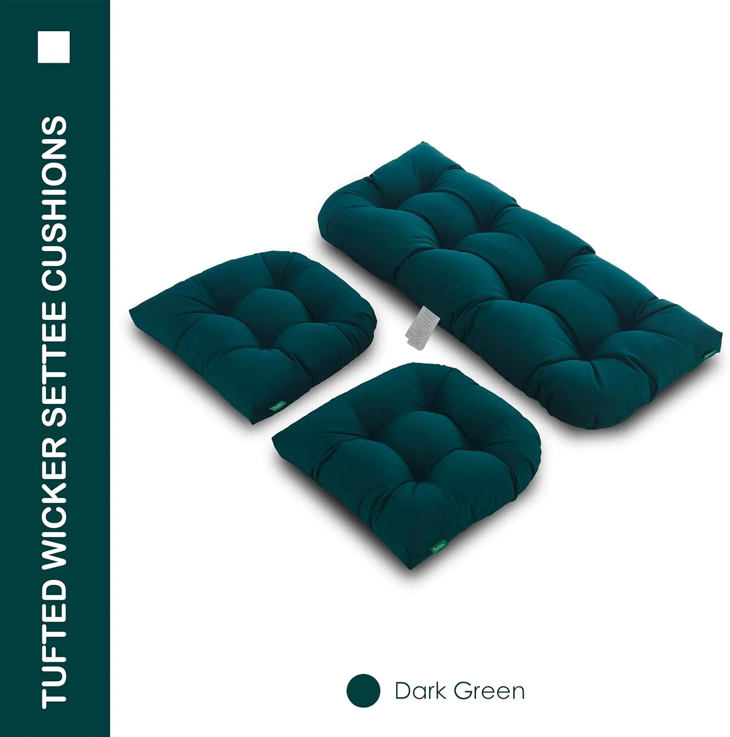 Outdoor/Indoor All Weather Tufted Wicker Chair Cushions of 3 Pieces, 1 Loveseat and 2 U-Shape Waterproof Cushions for Patio Furniture,Wicker Loveseat,Bench-Dark Green