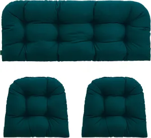 Outdoor/Indoor All Weather Tufted Wicker Chair Cushions of 3 Pieces, 1 Loveseat and 2 U-Shape Waterproof Cushions for Patio Furniture,Wicker Loveseat,Bench-Dark Green