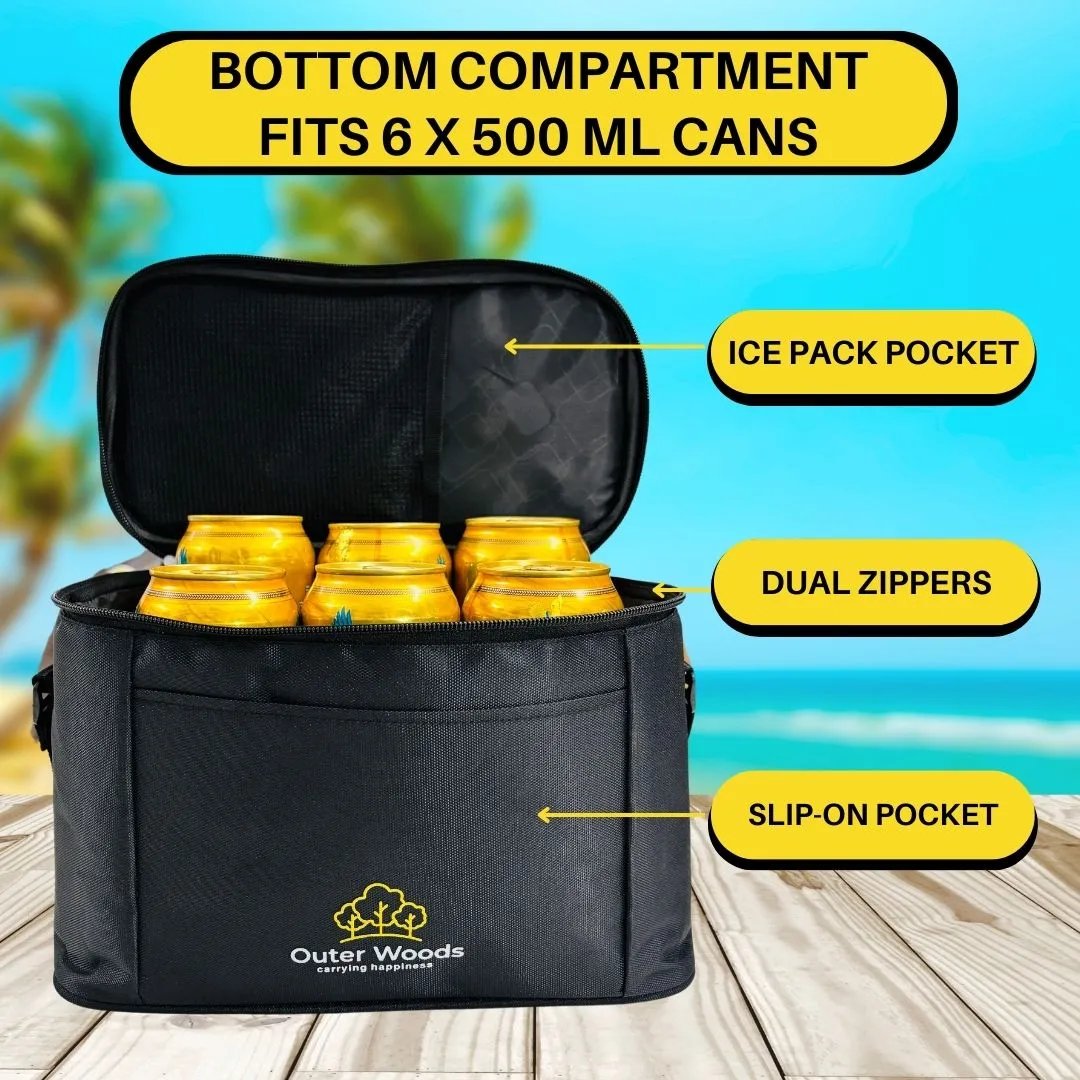 Outer Woods Insulated 6 Can Cooler Bag with Dual Insulated Compartments