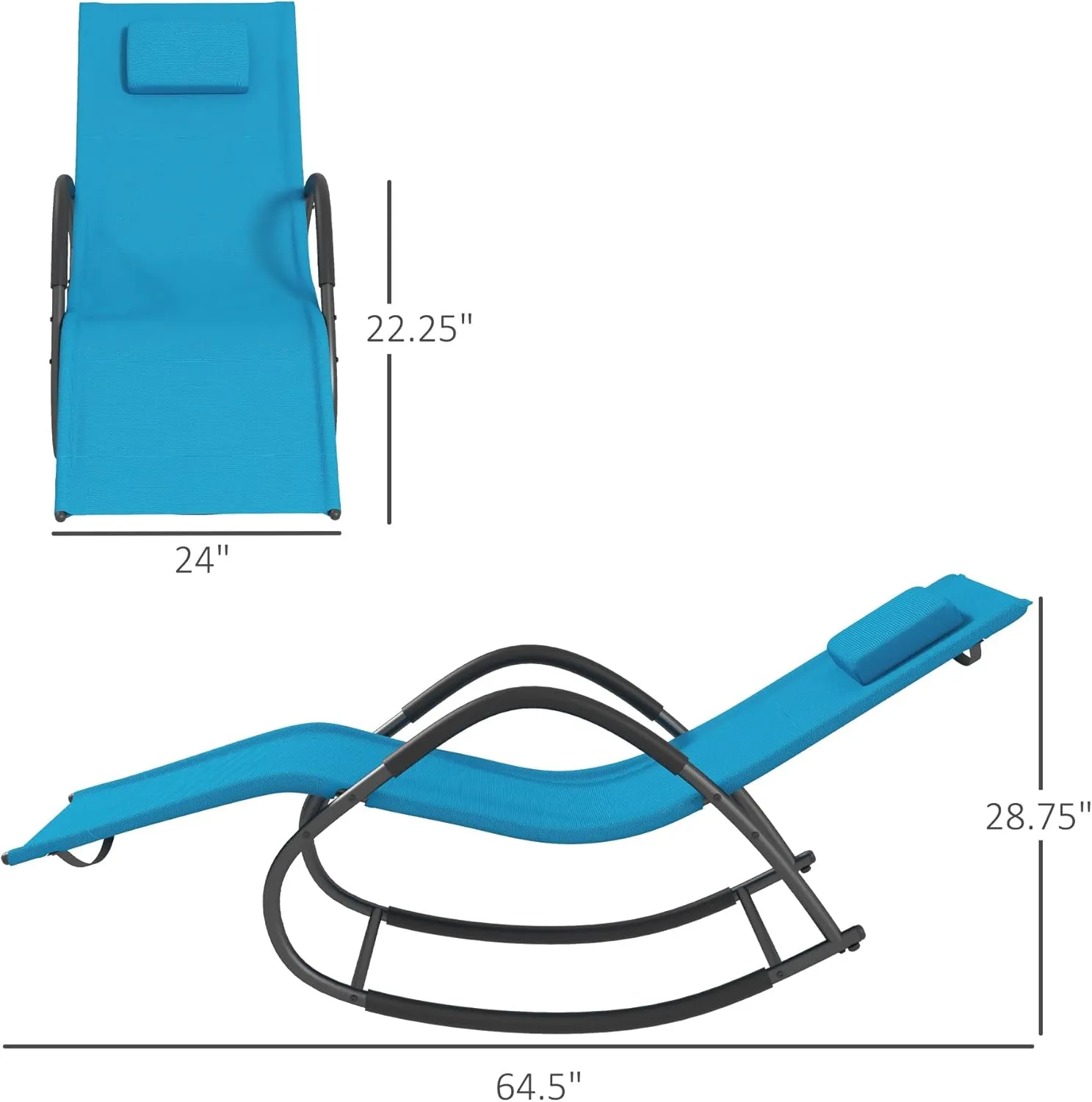 Outsunny Rocking Chair, Zero Gravity Patio Chaise Sun Lounger, Outdoor Rocker, UV Water Resistant, Pillow for Sunbathing, Lawn, Garden or Pool, Light Blue