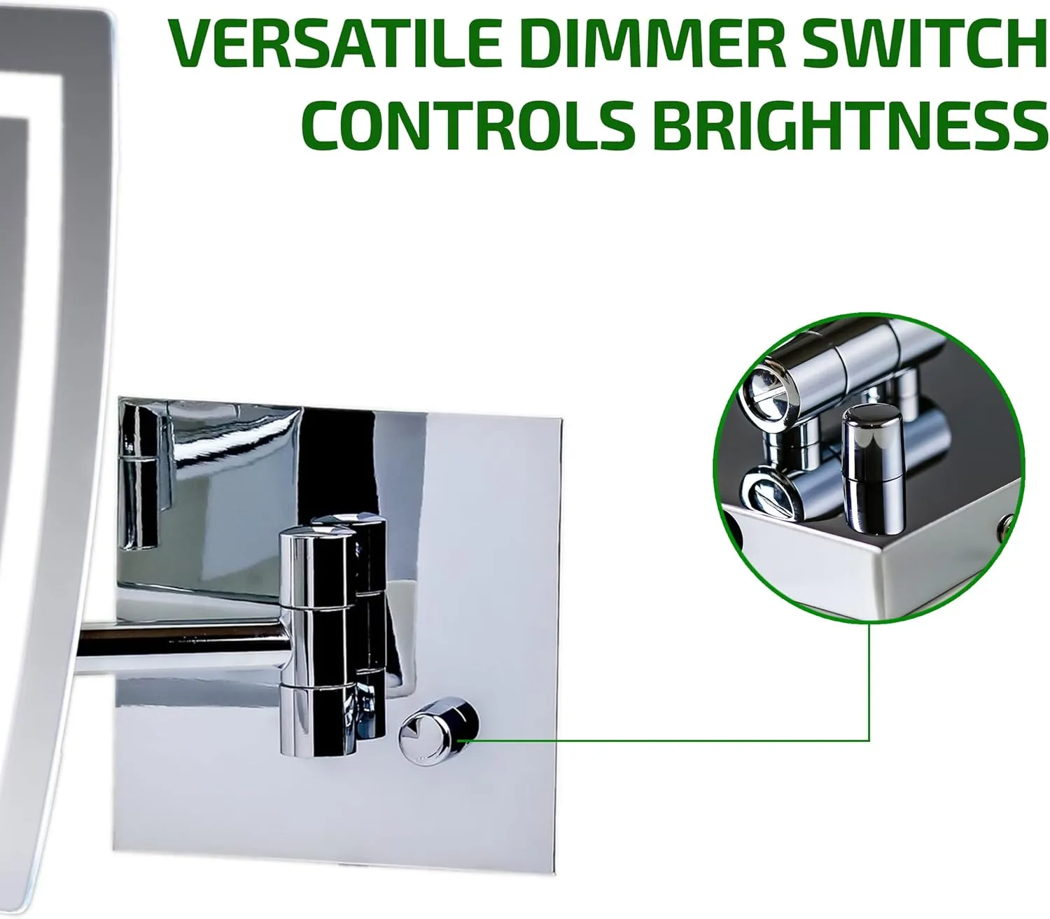 OVENTE 7'' Lighted Wall Mount Makeup Mirror with 7X Magnification, Modern Rectangular Magnifying Bathroom Vanity Mirror, Dimmable White LED Lights, Extendable Folding Arm, Polished Chrome MSWA6387CH7X