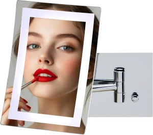 OVENTE 7'' Lighted Wall Mount Makeup Mirror with 7X Magnification, Modern Rectangular Magnifying Bathroom Vanity Mirror, Dimmable White LED Lights, Extendable Folding Arm, Polished Chrome MSWA6387CH7X