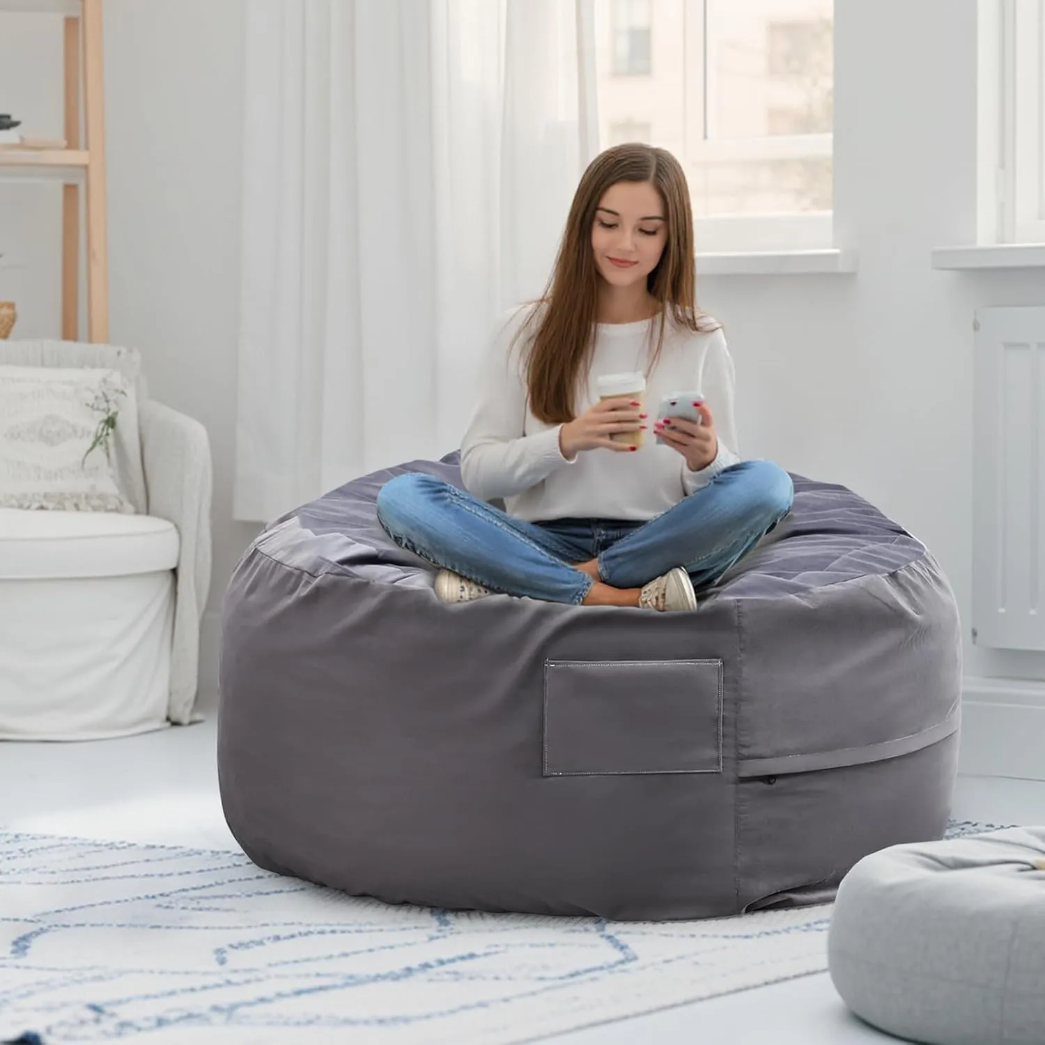 Oversized Bean Bag Chair for Adults and Kids, Removable Cover, Comfortable Play Chair for Living Room or Bedroom, Dark Grey