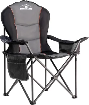 Oversized Camping Chair Folding Chair with Cooler Padded Outdoor Chairs Heavy Duty Support 500 LBS Steel Frame Collapsible Arm Chair with Cup Holder Black&Gray
