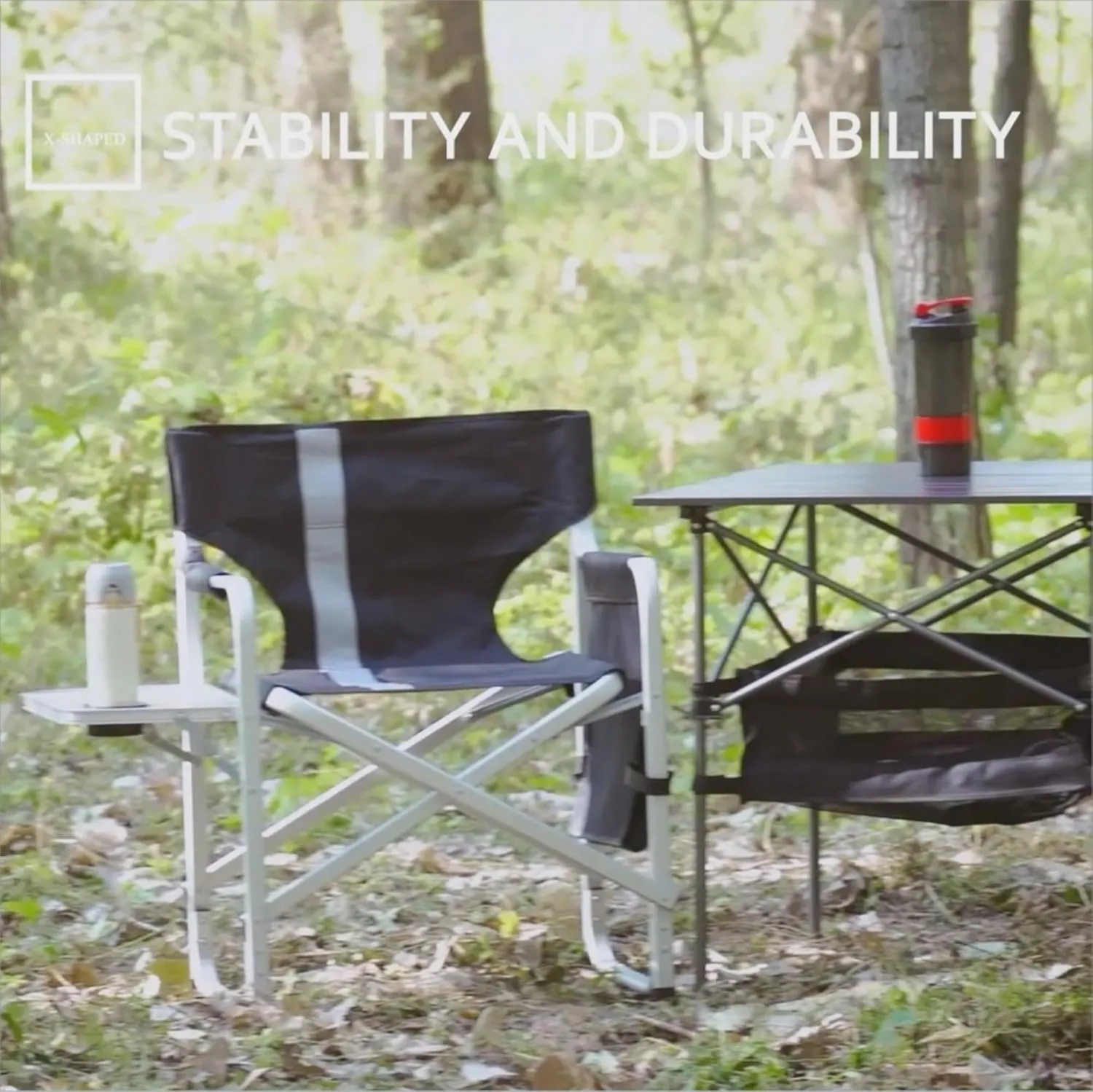 Oversized Camping Directors Chair, Portable Aluminum Camping Chairs, Padded Folding Directors Chair with Side Table Storage Pockets, Outdoor Camping, Picnics and Fishing (2, Black)