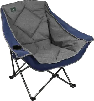 Oversized Foldable Camping Chair, Outdoor Padded Lawn Chair w/Cup Holder,Carry Bag for Beach, Hiking, and Picnics,Heavy-Duty 300-lbs Capacity, Blue
