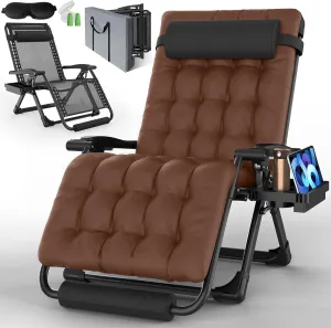 Oversized Zero Gravity Chair, 33In XXL Padded Lounge Chair, Recliner Chair W/Cushion& Storage Bag, Footrest, Reinforced Full-Alu Alloy Lock, Larger Cup Holder, for Indoor Outdoor, 500lbs Max