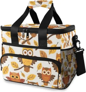 Owl Autumn Maple Leaves Cooler Bag Insulated Cooler Soft Sided Cooler 24 Can Portable Picnic Bag Large Leakproof Lunch Bag Box for Beach Grocery Camping Travel Car Men Women