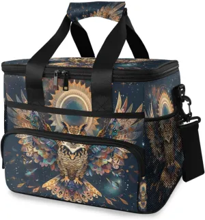 Owl Bohemian Aztec Bird Cooler Bag Insulated Cooler Soft Sided Cooler 24 Can Portable Picnic Bag Large Leakproof Lunch Bag Box for Beach Grocery Camping Travel Car Men Women