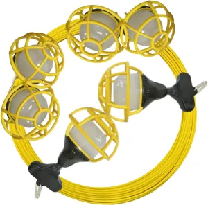 Owleye 50FT Construction String Lights, 85W 8000ML Led String Work Light, Temporary Utility Rope Lighting, 120V, 6 Bulbs, 1 Pack for Crawl Space, Basement