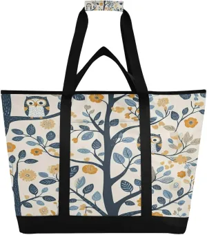 Owls Flowers Reusable Insulated Lunchbox Cooler Bag, Leakproof Kitchen Grocery Bag Collapsible Portable Cooler Tote Bag for Picnic, Camping, Office, Travel