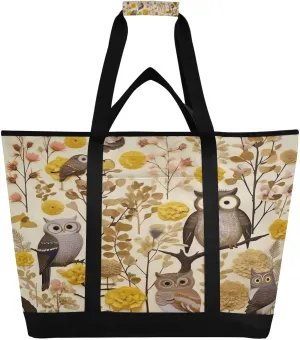 Owls Flowers Reusable Insulated Lunchbox Cooler Bag, Leakproof Kitchen Grocery Bag Collapsible Portable Cooler Tote Bag for Picnic, Camping, Office, Travel