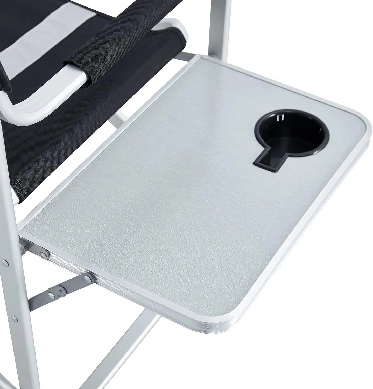 Padded Folding Outdoor Camping Chair with Side Table and Storage Pockets, Lightweight Oversized Directors Chair 34.83" L*18.9" W*31.5" H Black/Grey