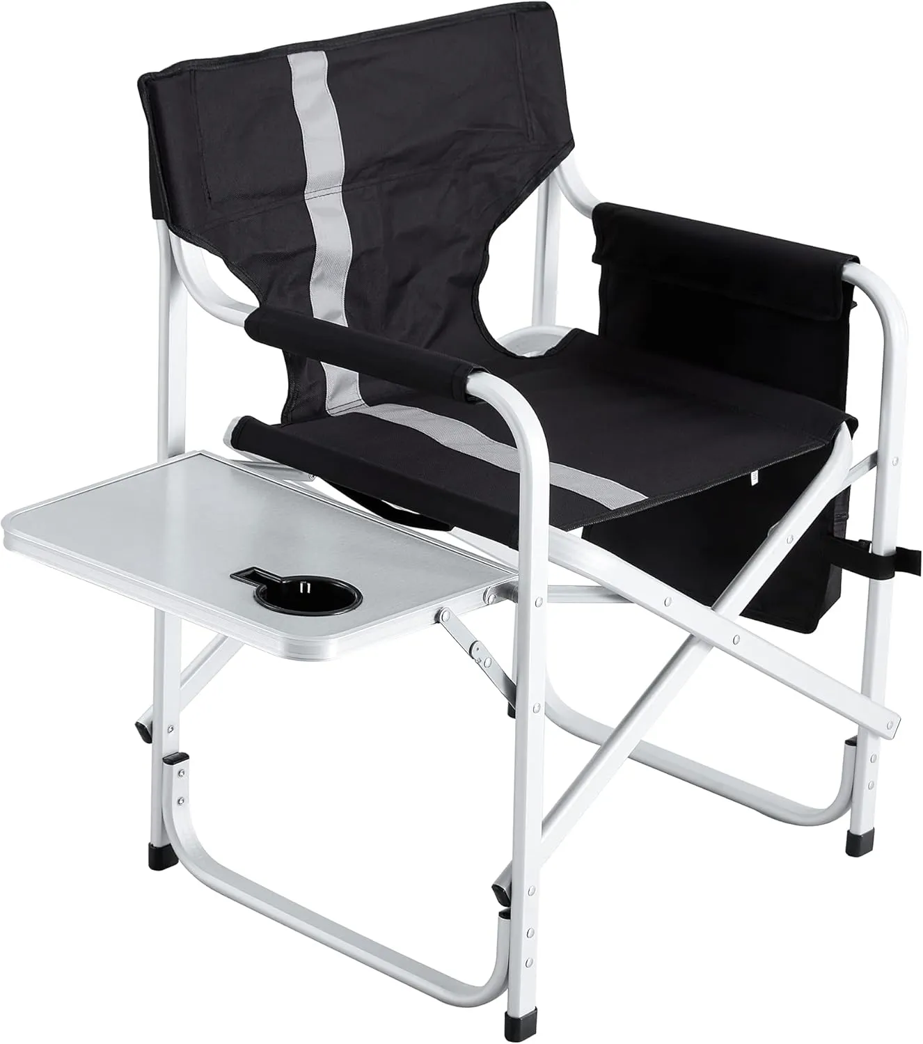 Padded Folding Outdoor Camping Chair with Side Table and Storage Pockets, Lightweight Oversized Directors Chair 34.83" L*18.9" W*31.5" H Black/Grey