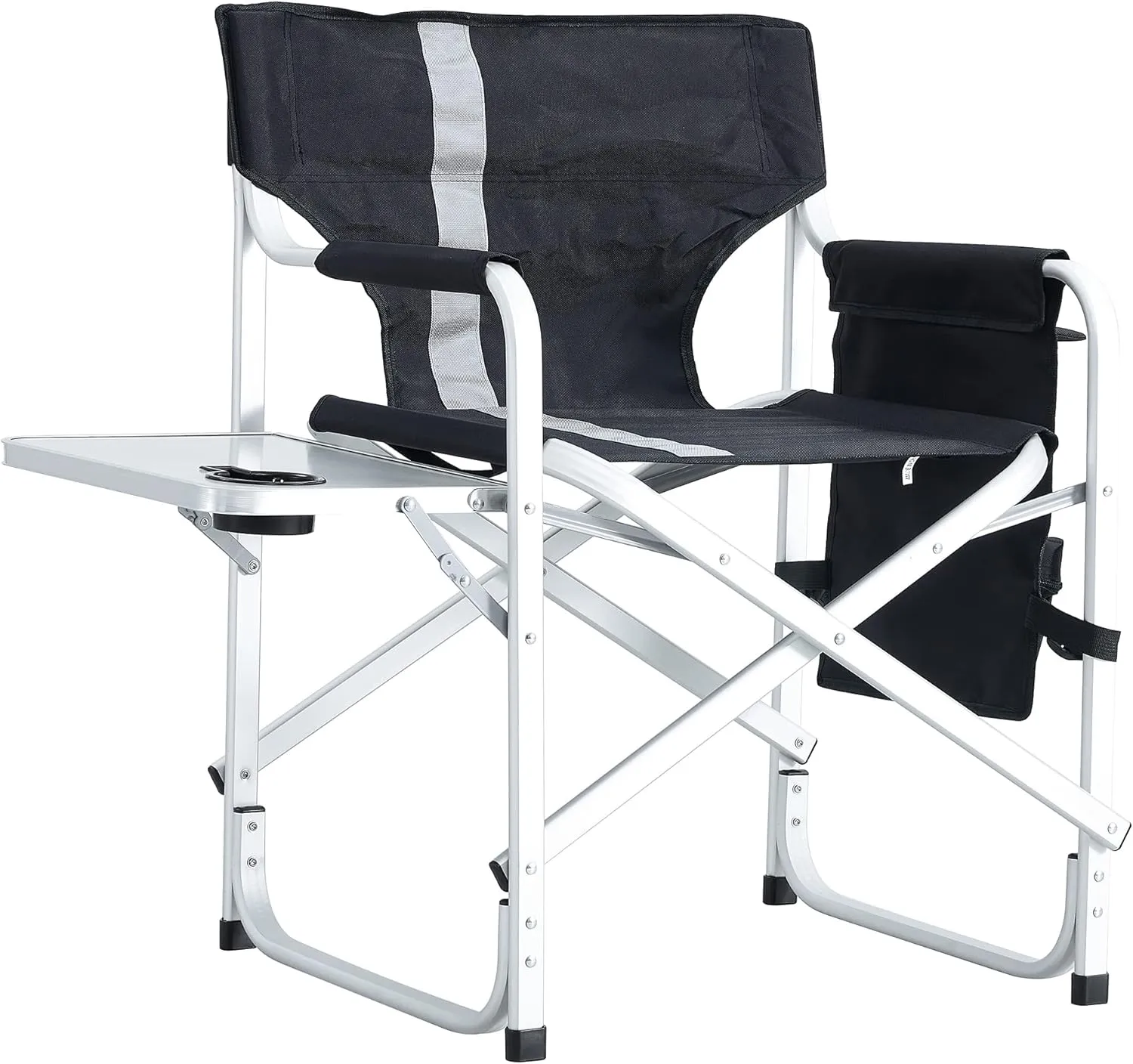 Padded Folding Outdoor Camping Chair with Side Table and Storage Pockets, Lightweight Oversized Directors Chair 34.83" L*18.9" W*31.5" H Black/Grey