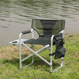 Padded Folding Outdoor Chair with Side Table and Storage Pockets, Lightweight Oversized Design for Camping, Picnics and Fishing, Green