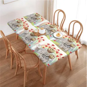 Pale Taupe Rectangle Table Cloth Cover, Cartoon Owls Image Elastic Edged Picnic Table Covers ?for Camping, Dining, Outdoor, Park, Patio Animal Family Fits up 5 Foot Tables